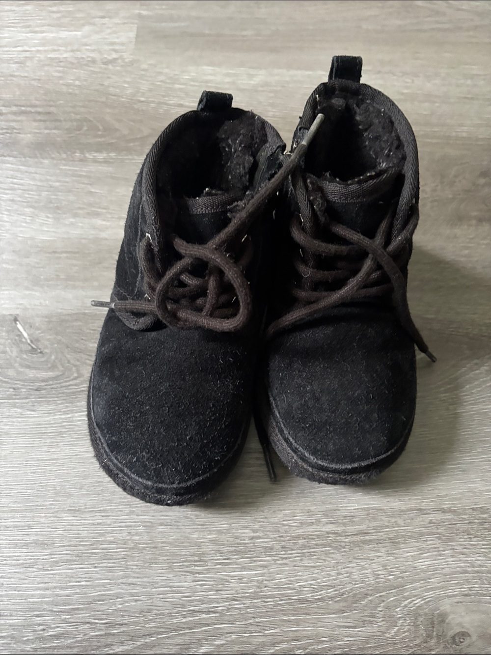 UGG Kids Black Suede Moccasin-Style Lace Boots